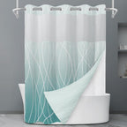 No Hook Grey White Striped Shower Curtain with Snap in Fabric Liner Set - Hotel Liner Set with See Through Mesh Top Window,Machine Washable, 71x74 INCH
