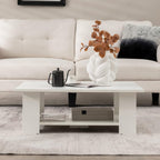 Giantex Rectangle Wood Center Table, 41" L 2-Tier Small Modern Tea Table w/Open Compartment, Easy Assembly, Accent Coffee Table for Living Room, Reception Room, White