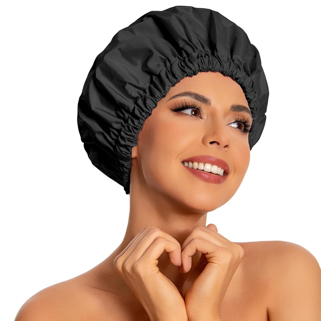 Reusable Shower Cap for Women, Large Waterproof Shower Bonnet Washable Elastic Band Bath Hair Hat for Long Hair, Braids(Green)