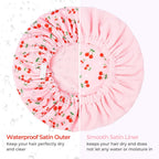 Shower Cap for Women Terry Lined Bath Cap Large Reusable Waterproof Elastic Band Pink Shower Caps for Long Thick Hair Soft Bath Shower Hair Caps