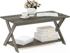 Furinno Modern Simplistic Criss-Crossed Coffee Table, 35.4 in x 19.6 in x 16 in, French Oak Grey