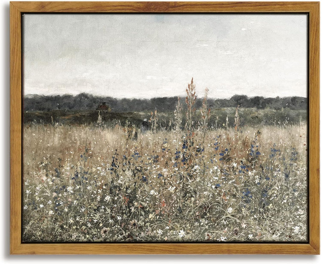 Framed Canvas Wall Art, Meadow with Flowers Painting, Landscape for Living Room, Bedroom, Home, Bathroom Decor, 8x10