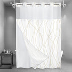 No Hook Grey White Striped Shower Curtain with Snap in Fabric Liner Set - Hotel Liner Set with See Through Mesh Top Window,Machine Washable, 71x74 INCH