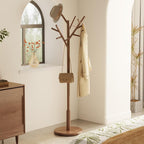 Coat Rack,Solid Wood Coat Rack Freestanding with 12 Hooks,Coat tree freestanding 3 Adjustable Heights for coat, Hats, Handbags，Coat Stand for Entryway,Bedroom (Walnut)
