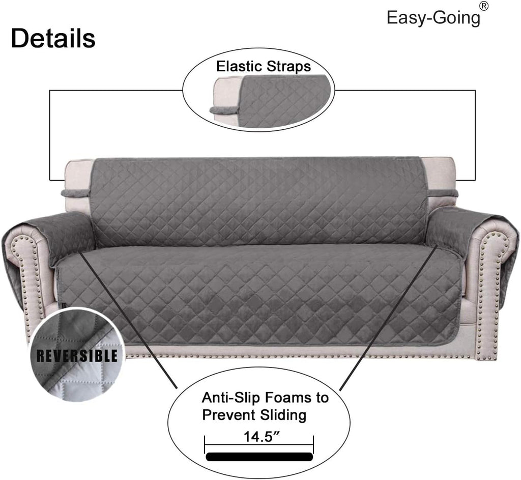 Easy-Going Reversible Couch Cover for 3 Cushion Couch Sofa Cover for Dogs Water Resistant Furniture Protector Cover with Foam Sticks Elastic Straps for Pet Cat (Sofa, Gray/Light Gray)