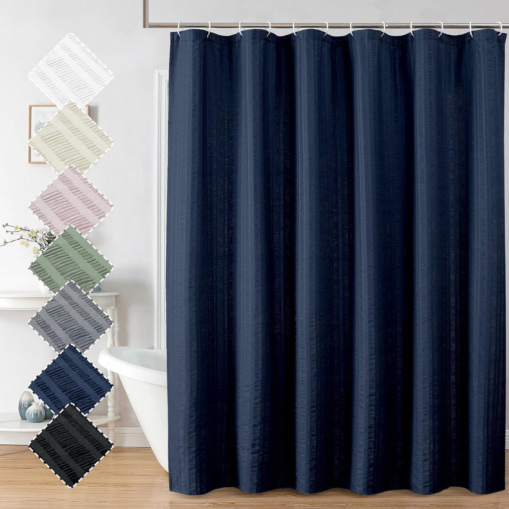 Moga Navy Blue Fabric Shower Curtains for Bathroom - Blue Hotel Spa Polyester Cloth Bath Curtain with 12 Holes, 72x72, Machine Washable, Navy Blue
