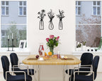 3 Pieces Metal Flowers Wall Arts - Rustic Farmhouse Decor Black Minimalist Flower Wall Decors for Living room Bathroom Bedroom Dining Room - Housewarming Gifts(Black, Vase-C)