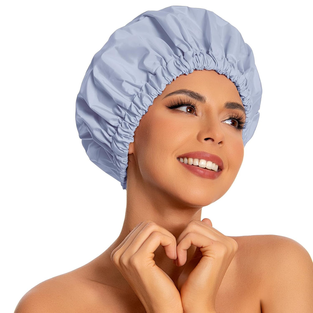 Reusable Shower Cap for Women, Large Waterproof Shower Bonnet Washable Elastic Band Bath Hair Hat for Long Hair, Braids(Green)