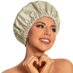 Reusable Shower Cap for Women, Large Waterproof Shower Bonnet Washable Elastic Band Bath Hair Hat for Long Hair, Braids(Green)