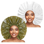 Super Jumbo Shower Cap 2 PCS Waterproof Shower Caps for Women, Extra Large Shower Cap, Reusable Super Large Bath Caps Hair Cap for Long Thick Curly Hair, Locs, Twist Braids - Black + White