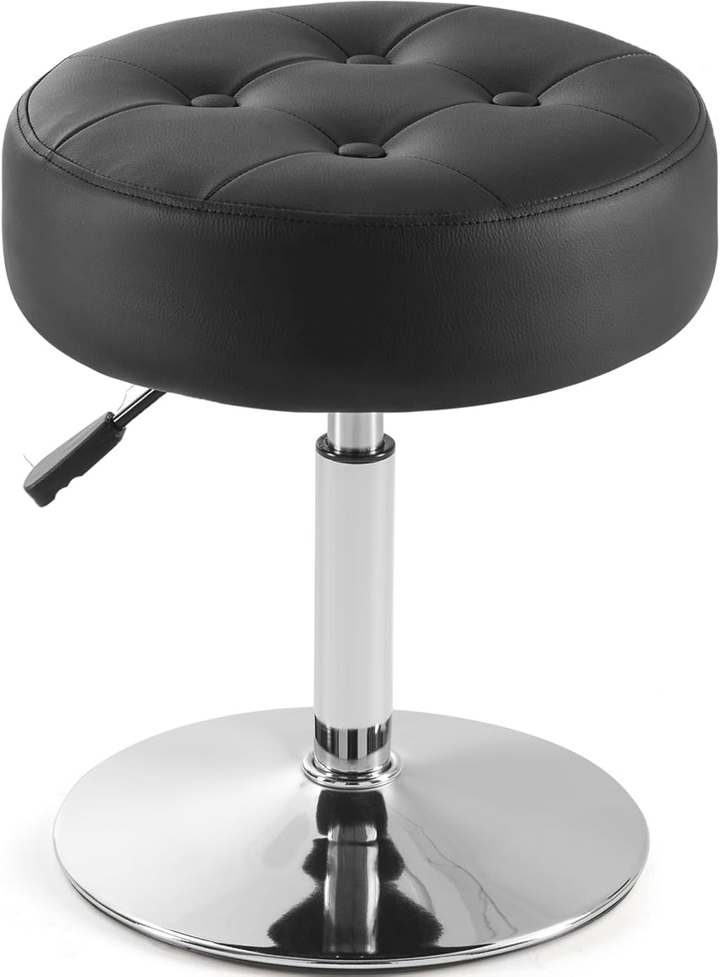 White Vanity Chair for Makeup Room Round Ottoman Tufted PU Leather Makeup Chair Vanity Stools for Bathroom Height Adjustable 360 Swivel