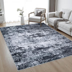 5x7 Area Rug Living Room Rug: Washable Modern Abstract Soft Thin Rug Indoor Floor No Slip Stain Resistant Carpet for Bedroom Dining Room Farmhouse Nursery Home Office - Black