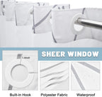 No Hook Grey White Striped Shower Curtain with Snap in Fabric Liner Set - Hotel Liner Set with See Through Mesh Top Window,Machine Washable, 71x74 INCH