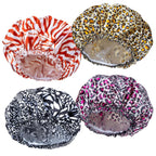 4 PCS Shower Caps for Women, Elastic and Reusable Bath Caps, Double Waterproof Layers Shower Cap, Bathing Shower Caps, Environmental Protection Hair Bath Hat - Printed Color