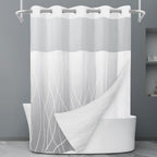 No Hook Grey White Striped Shower Curtain with Snap in Fabric Liner Set - Hotel Liner Set with See Through Mesh Top Window,Machine Washable, 71x74 INCH