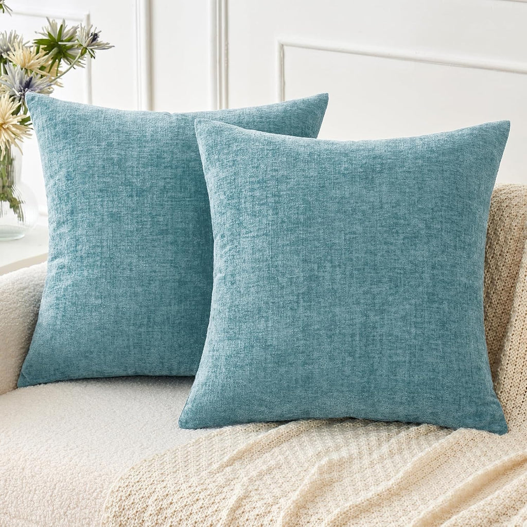 MIULEE Pack of 2 Couch Throw Pillow Covers 18x18 Inch Spring Soft Sage Green Chenille Pillow Covers for Sofa Living Room Solid Dyed Pillow Cases