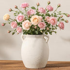 Ceramic Flower Vase 7.6 inch Farmhouse Rustic Vase Decorative Pottery Terracotta Vases for Home Decor Table Mantle Fireplace Living Room Bathroom Wedding Centerpiece (Whitewashed)