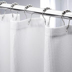 White Shower Curtain Fabric, Waffle Shower Curtains for Bathroom, Cloth Shower Curtain Heavy Duty, Thick Bathroom Shower Curtains Hotel Quality, Premium Polyester, 72x72 Inches