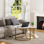 Garden 4 you Coffee Table Faux Marble Nesting Table for Small Place 2 Sets Modern Furniture Living Room Sets End Side Table Night Stand for Bed Room Dining Room (White & Gold)