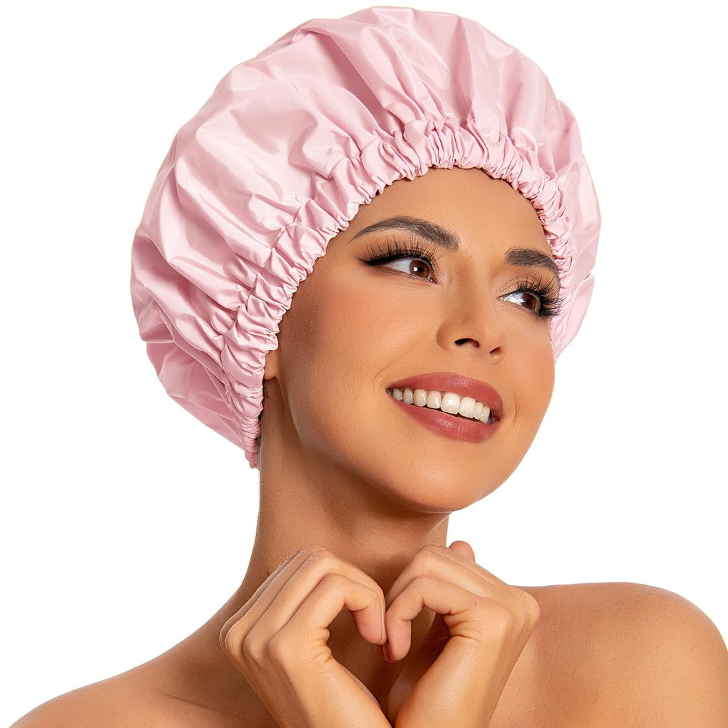 Reusable Shower Cap for Women, Large Waterproof Shower Bonnet Washable Elastic Band Bath Hair Hat for Long Hair, Braids(Green)