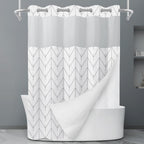 No Hook Grey White Striped Shower Curtain with Snap in Fabric Liner Set - Hotel Liner Set with See Through Mesh Top Window,Machine Washable, 71x74 INCH