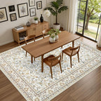 5x7 Area Rugs Living Room Rug: Washable Vintage Boho Rug No Slip Stain Resistant Soft Carpet Indoor Floor Floral Large Carpets for Bedroom Dining Room Farmhouse Nursery Hallway Home Office Beige