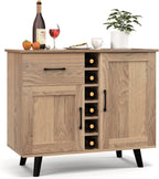 Giantex Bar Cabinet, Buffet Sideboard for 6 Wine Bottles, Wood Pantry Cupboard with Storage Drawer, 2 Door Cabinets, Anti-Toppling Devices, Credenza Organizer for Living Room Kitchen (Oak)