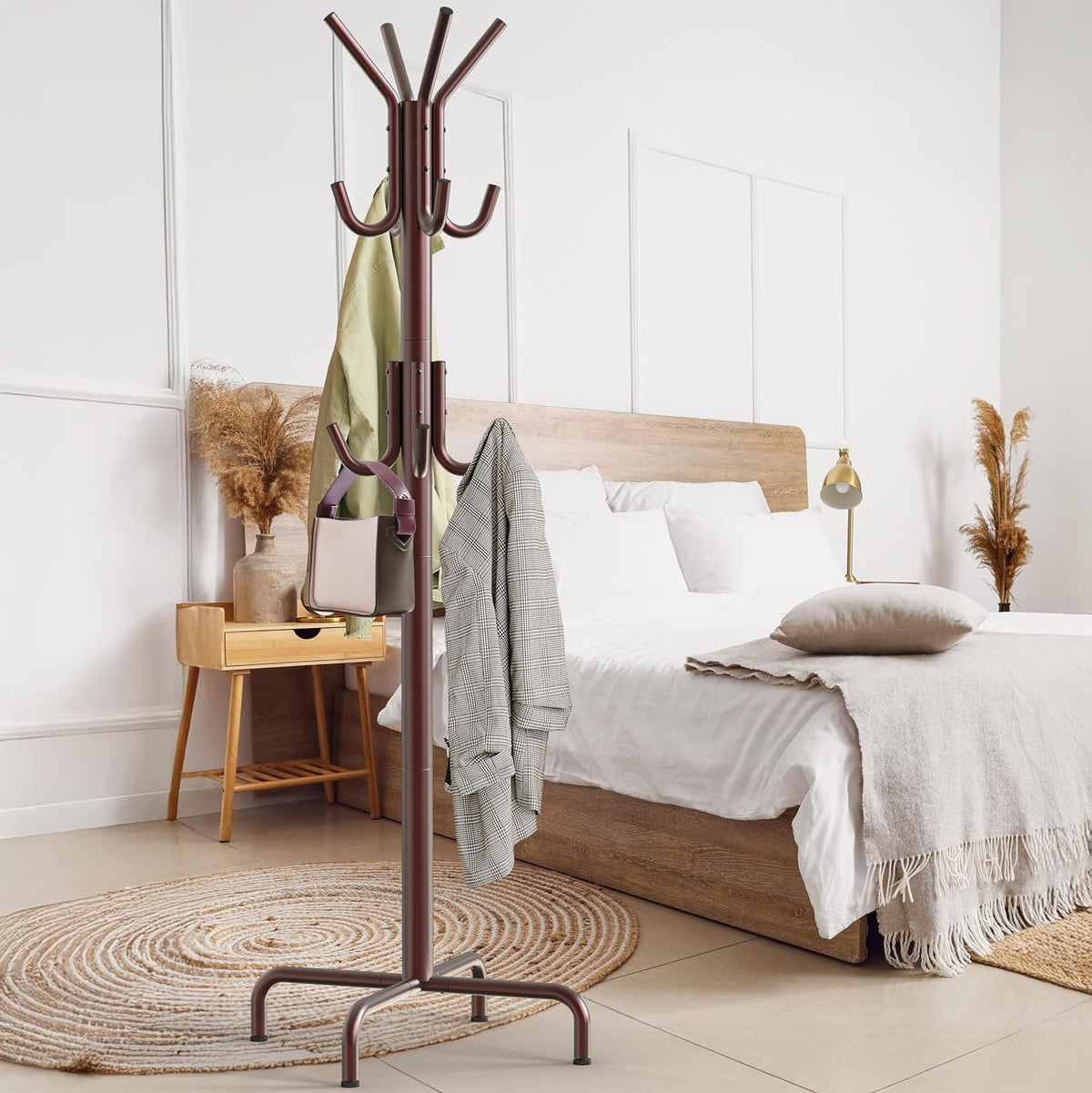 Simple Houseware Standing Coat and Hat Hanger Organizer Rack, 12 Hooks, Bronze