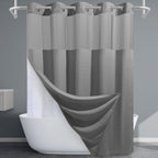 Grey Shower Curtain and Liner Set - 230GSM Waffle Weave Textured Heavy Duty,Hotel Luxury Weighted Bath Curtain,71W x 74H