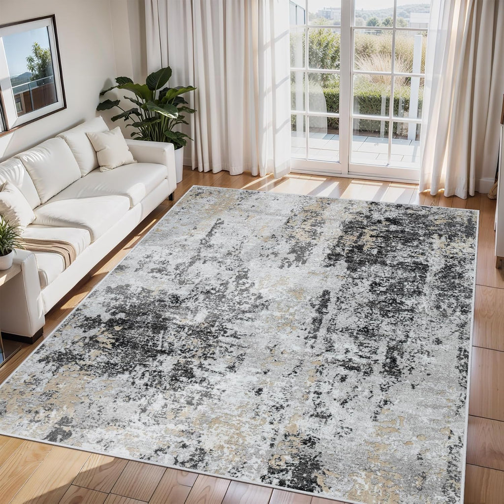 8x10 Area Rugs for Living Room Rug Washable: Abstract Large Rug for Dining Room Bedroom Carpet Non Slip 8 by 10 Indoor Modern Nursery Home Office Blue Grey