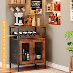 X-cosrack Wine Bar Rack Cabinet with Detachable Wine Rack, Coffee Barwith Glass Holder, Small Sideboard and Buffet Cabinet with Mesh Door, Rustic Brown(Patent Pending)